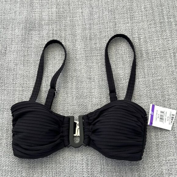 Sea Level Swim Bikini Top Spinnaker U Bar Bandeau Womens Black Size 4 - Picture 2 of 8